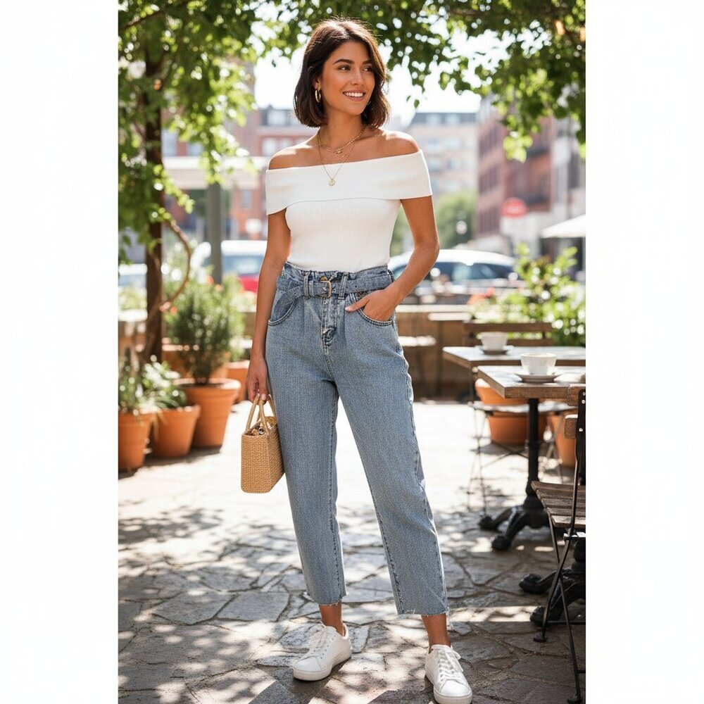 NWT Elliatt High Waisted Light Washed Denim Jeans with Belt Size XS